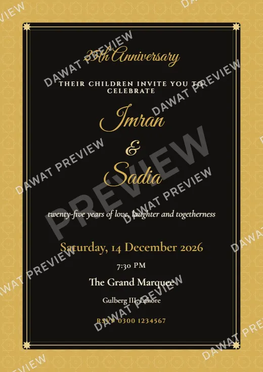 Black and Gold Geometric Star Anniversary Card template preview