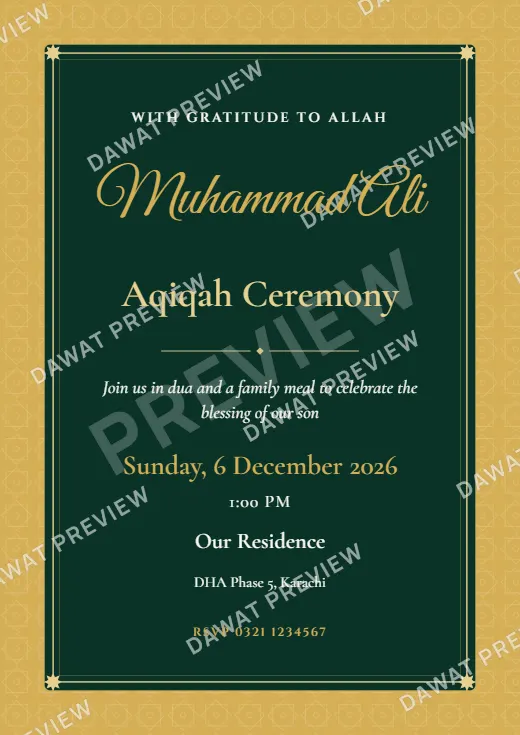 Emerald Night Geometric Star Aqiqah Card template preview