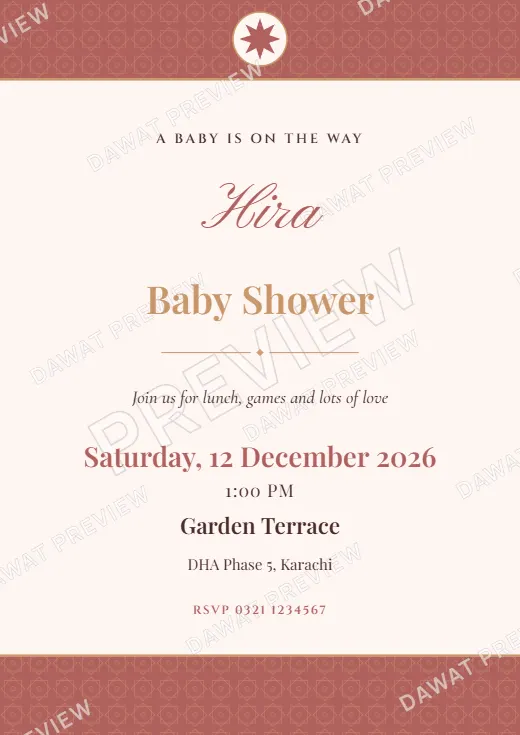 Blush and Rose Gold Classic Banded Baby Shower Card template preview