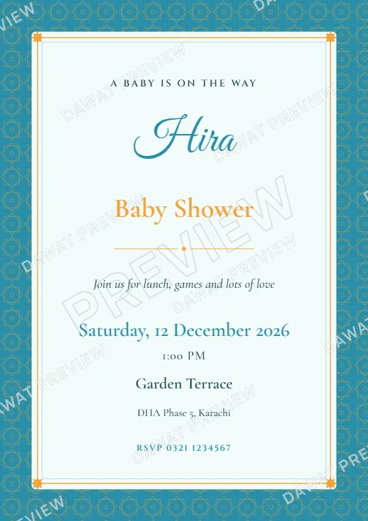 Sky and Mint Geometric Star Baby Shower Card template preview