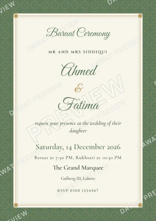 Sage and Cream Geometric Star Baraat Card template preview