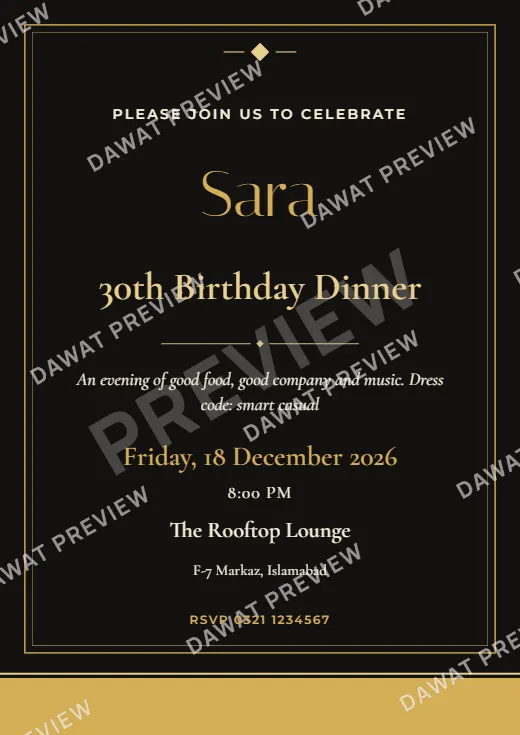 Black and Gold Modern Minimal Birthday Invitation template preview