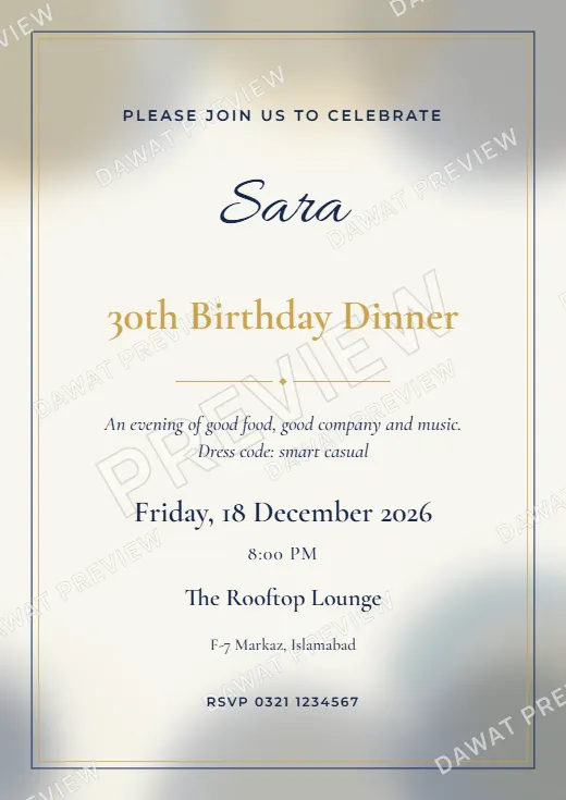Navy and Gold Watercolor Wash Birthday Invitation template preview