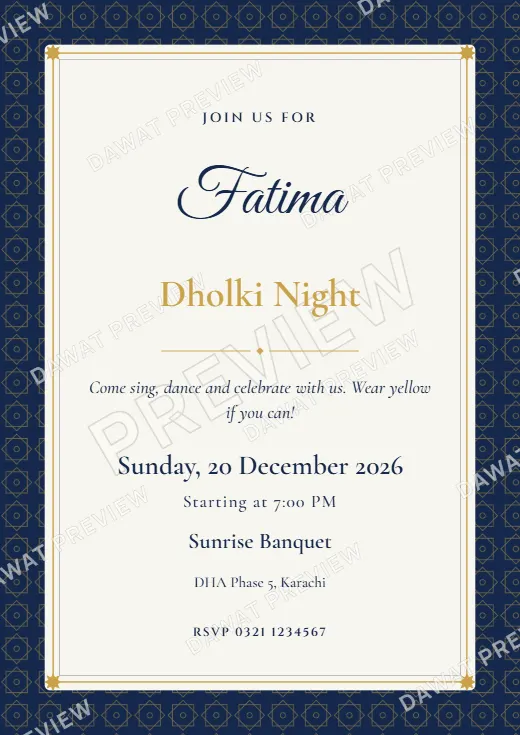 Navy and Gold Geometric Star Dholki and Mayoon Card template preview