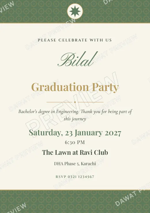 Sage and Cream Classic Banded Graduation Party Card template preview