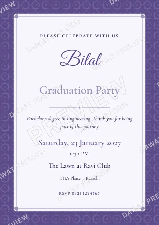 Lavender and Silver Geometric Star Graduation Party Card template preview