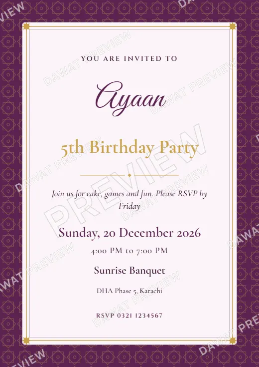 Plum and Gold Geometric Star Kids Birthday Invitation template preview