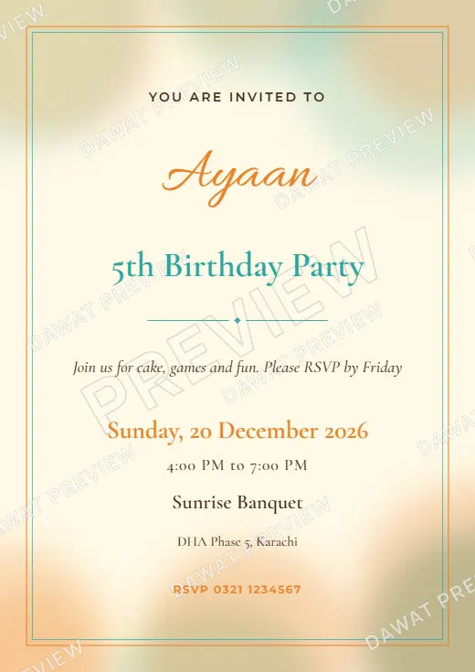 Sunshine Yellow Watercolor Wash Kids Birthday Invitation template preview