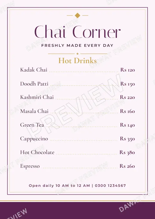 Plum and Gold Modern Minimal Menu Card template preview