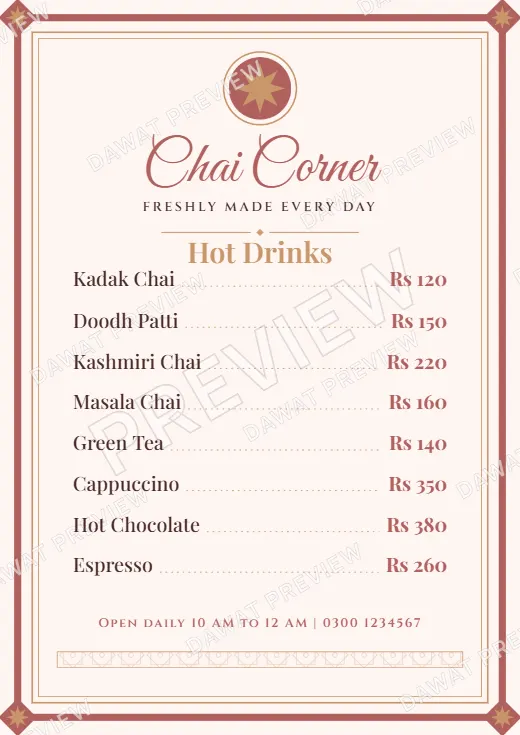 Blush and Rose Gold Royal Frame Menu Card template preview