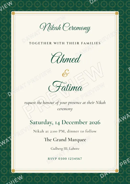 Emerald and Gold Geometric Star Nikah Card template preview