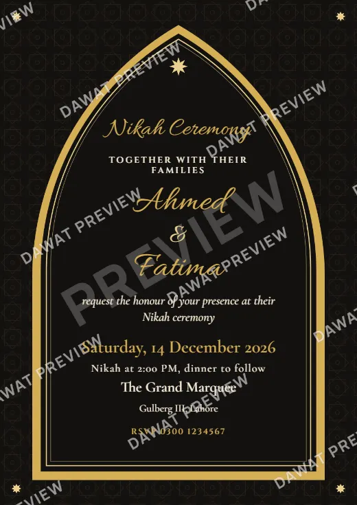 Black and Gold Mughal Arch Nikah Card template preview