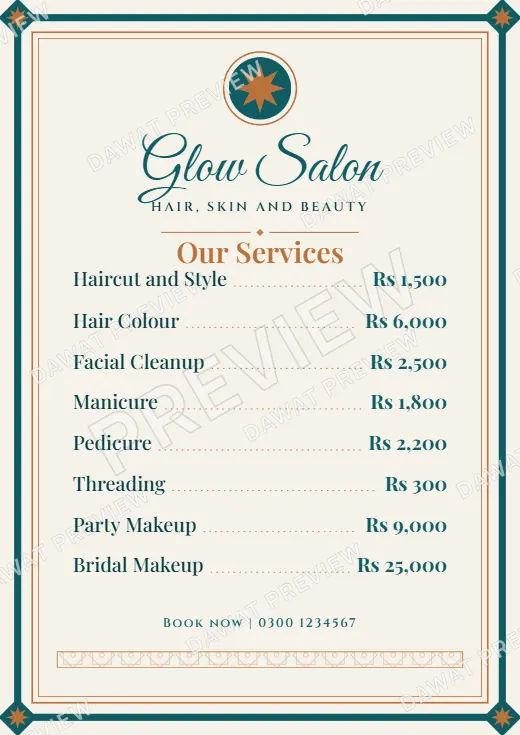 Teal and Copper Royal Frame Price List template preview