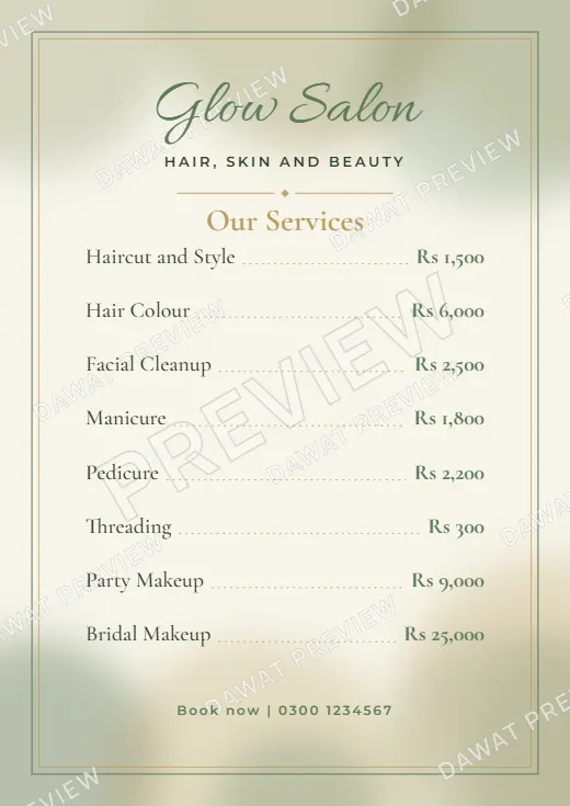 Sage and Cream Watercolor Wash Price List template preview