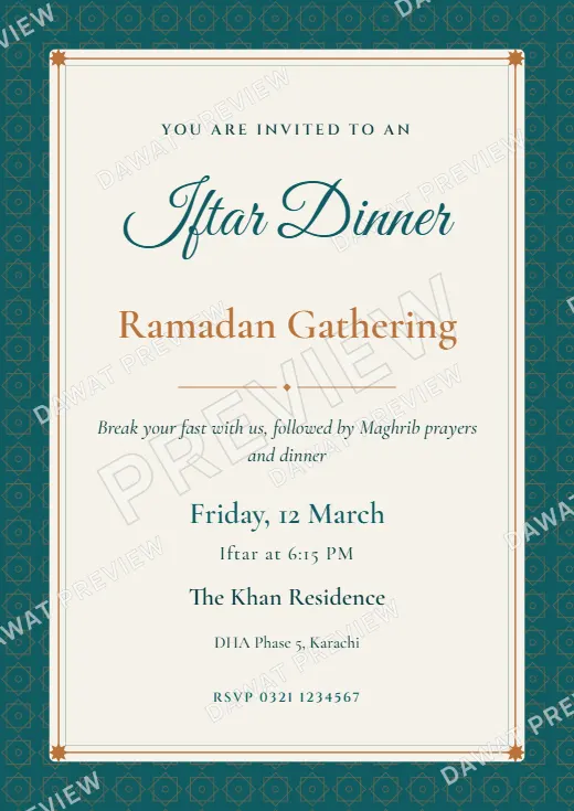 Teal and Copper Geometric Star Ramadan Iftar Invitation template preview