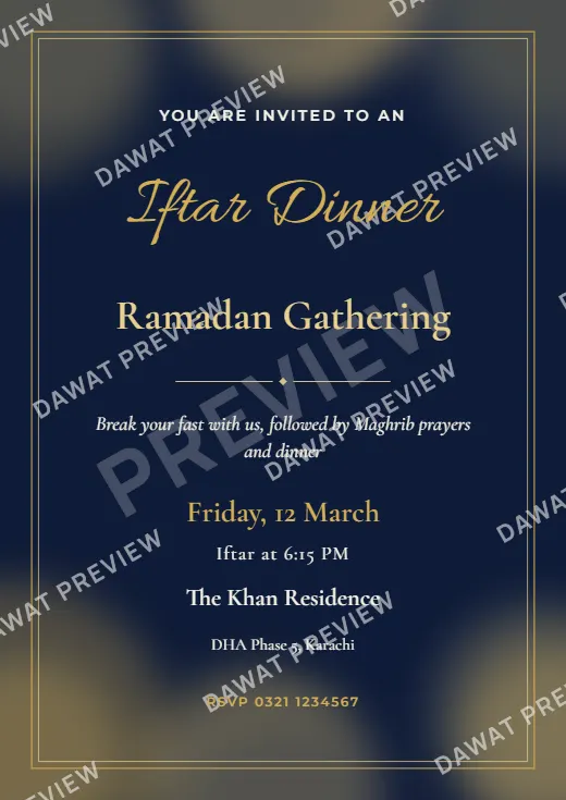 Midnight Blue Watercolor Wash Ramadan Iftar Invitation template preview
