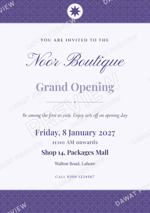 Lavender and Silver Classic Banded Shop Opening Card template preview