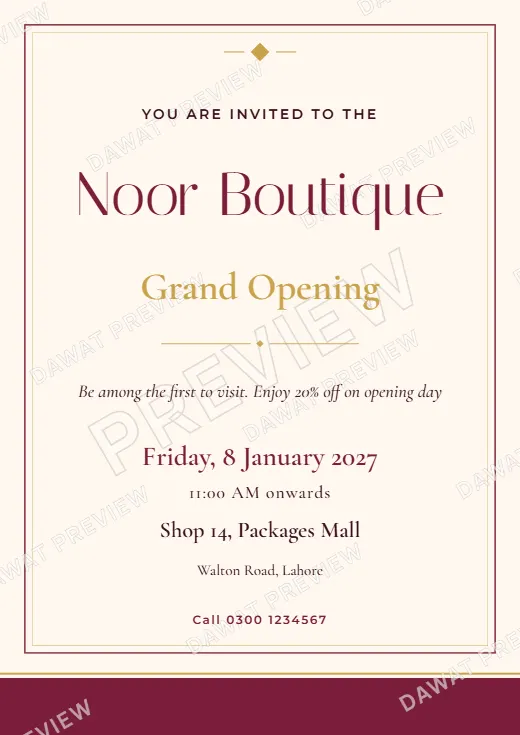 Shop Opening Card design preview