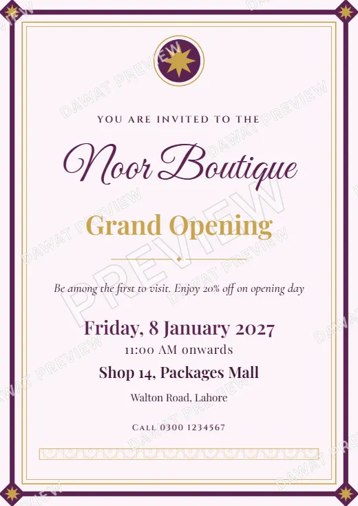 Plum and Gold Royal Frame Shop Opening Card template preview