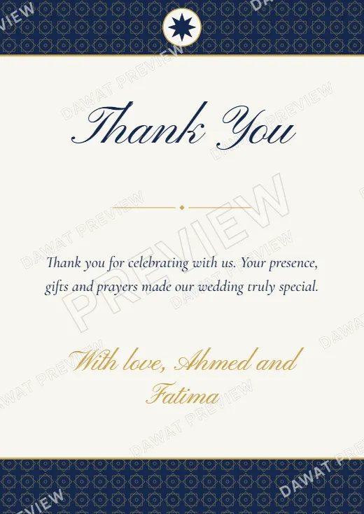 Navy and Gold Classic Banded Wedding Thank You Card template preview