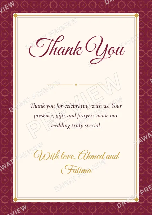 Burgundy and Gold Geometric Star Wedding Thank You Card template preview