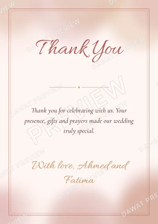 Blush and Rose Gold Watercolor Wash Wedding Thank You Card template preview